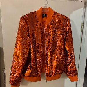 Shimmering Orange Sequined Zip-Up Jacket NFL Team Apparel in pristine condition